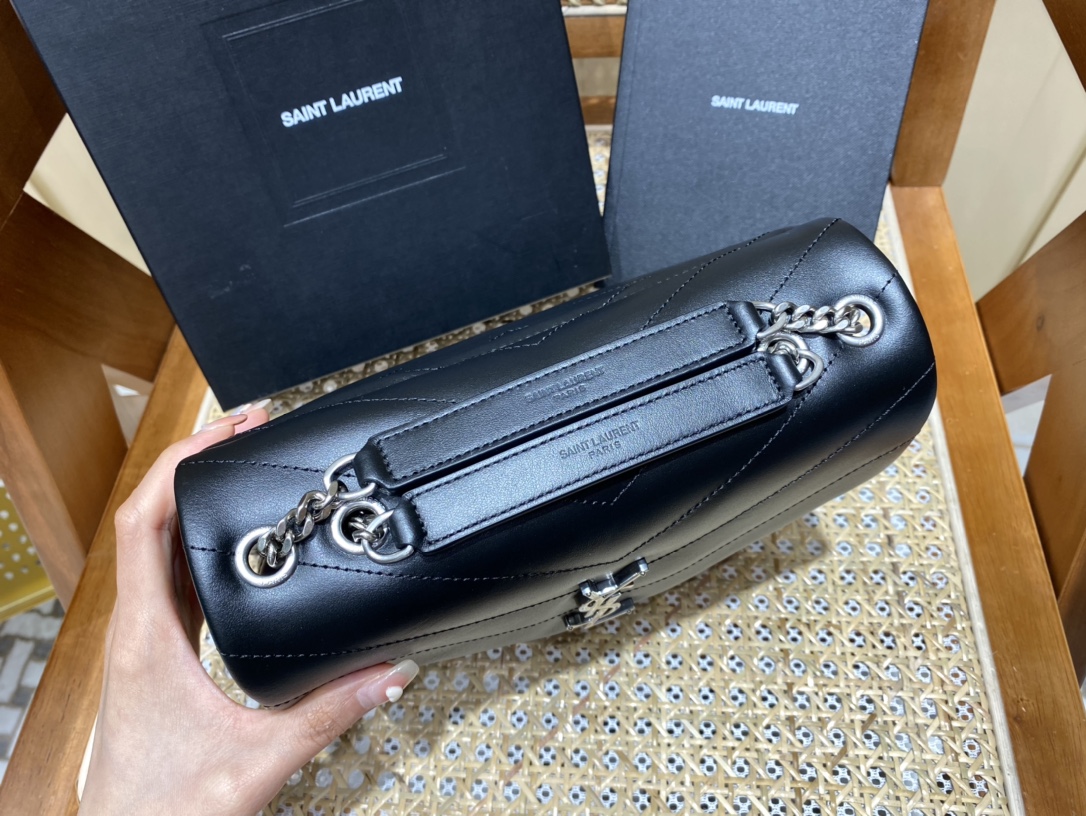 YSL LOULOU 23CM Y型绗缝链条包 494699黑色/银扣