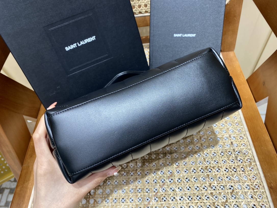 YSL LOULOU 23CM Y型绗缝链条包 494699黑色/银扣