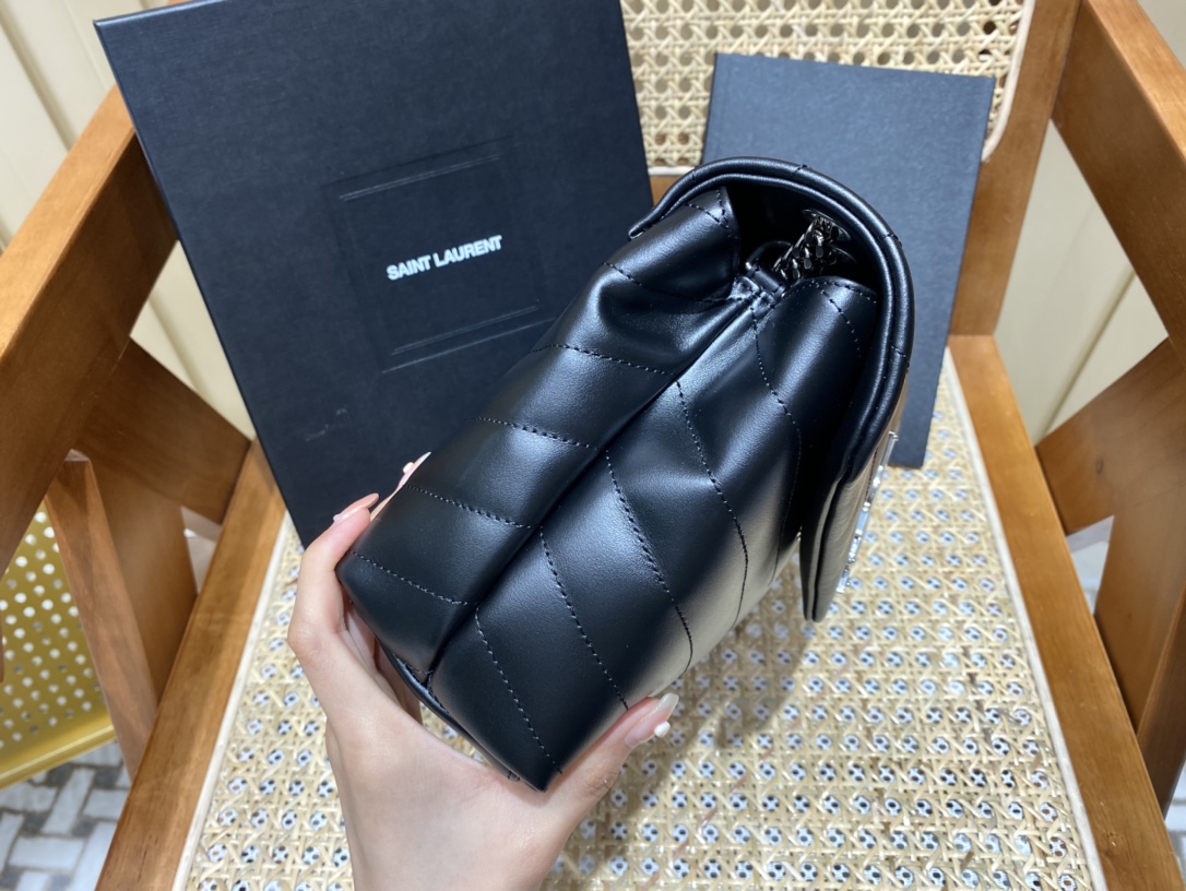 YSL LOULOU 23CM Y型绗缝链条包 494699黑色/银扣