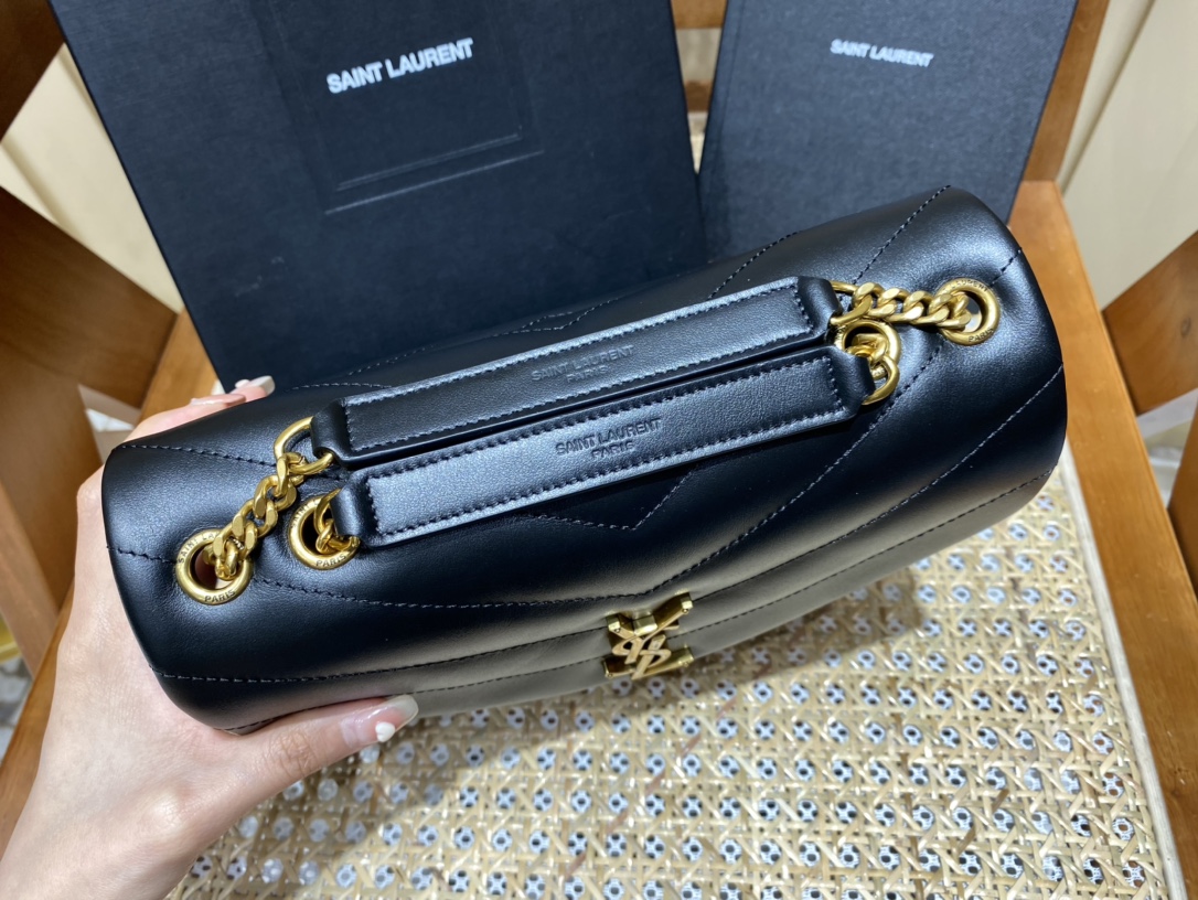 YSL LOULOU 23CM Y型绗缝链条包 494699黑色/金扣