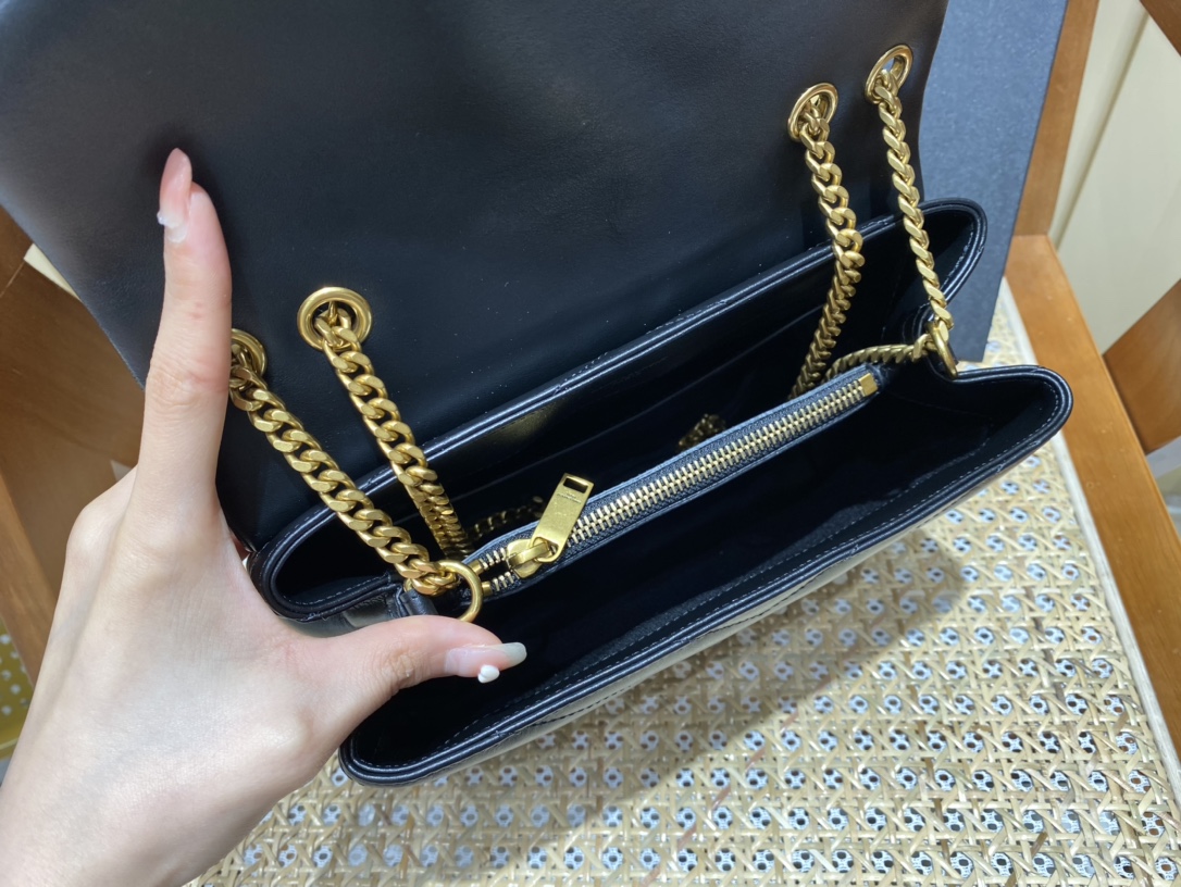 YSL LOULOU 23CM Y型绗缝链条包 494699黑色/金扣