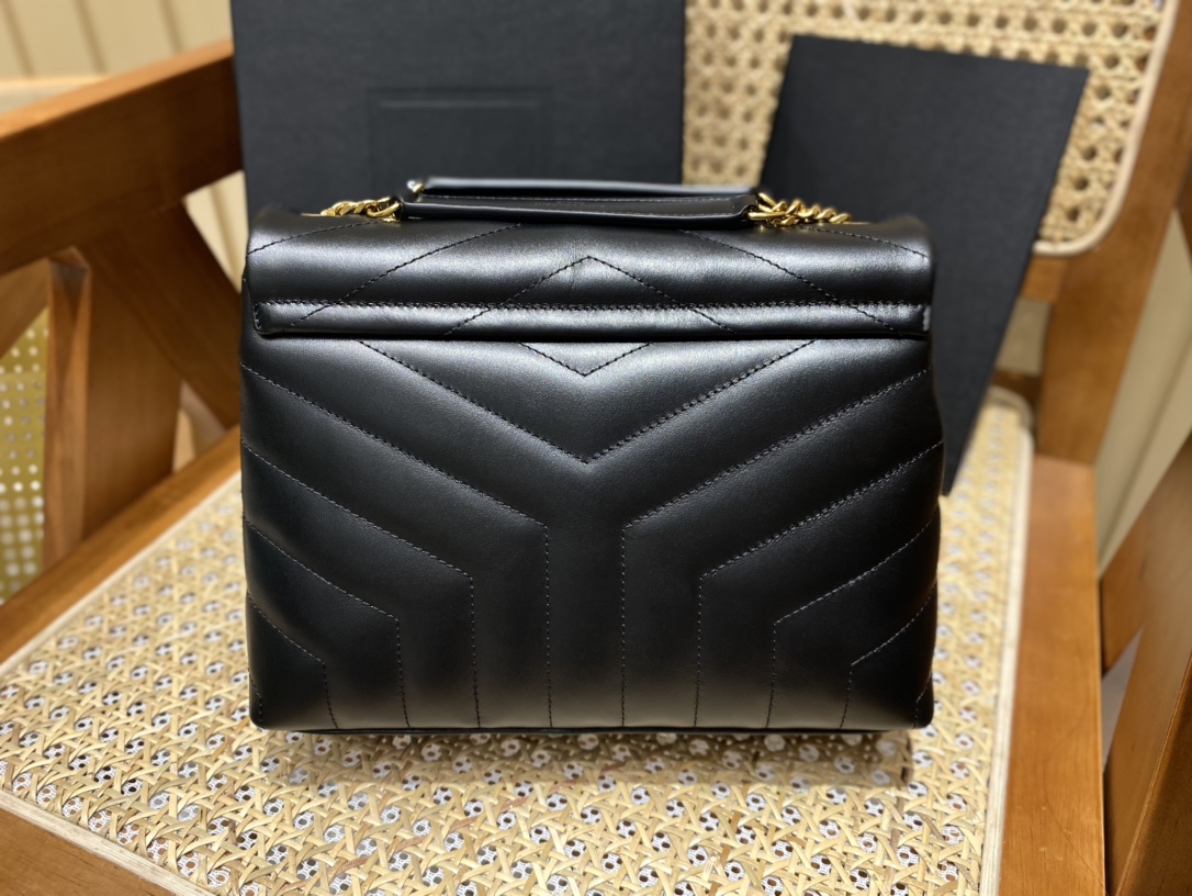 YSL LOULOU 23CM Y型绗缝链条包 494699黑色/金扣