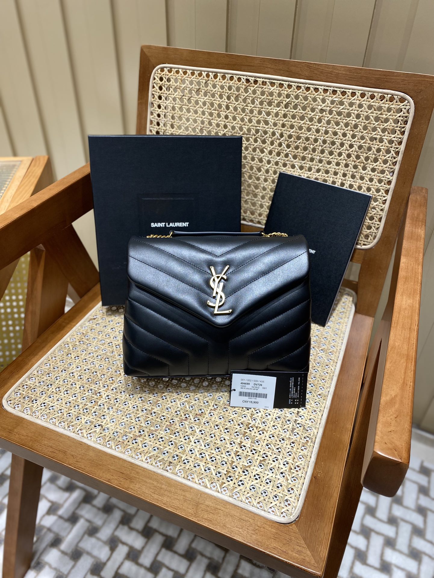 YSL LOULOU 23CM Y型绗缝链条包 494699黑色/金扣