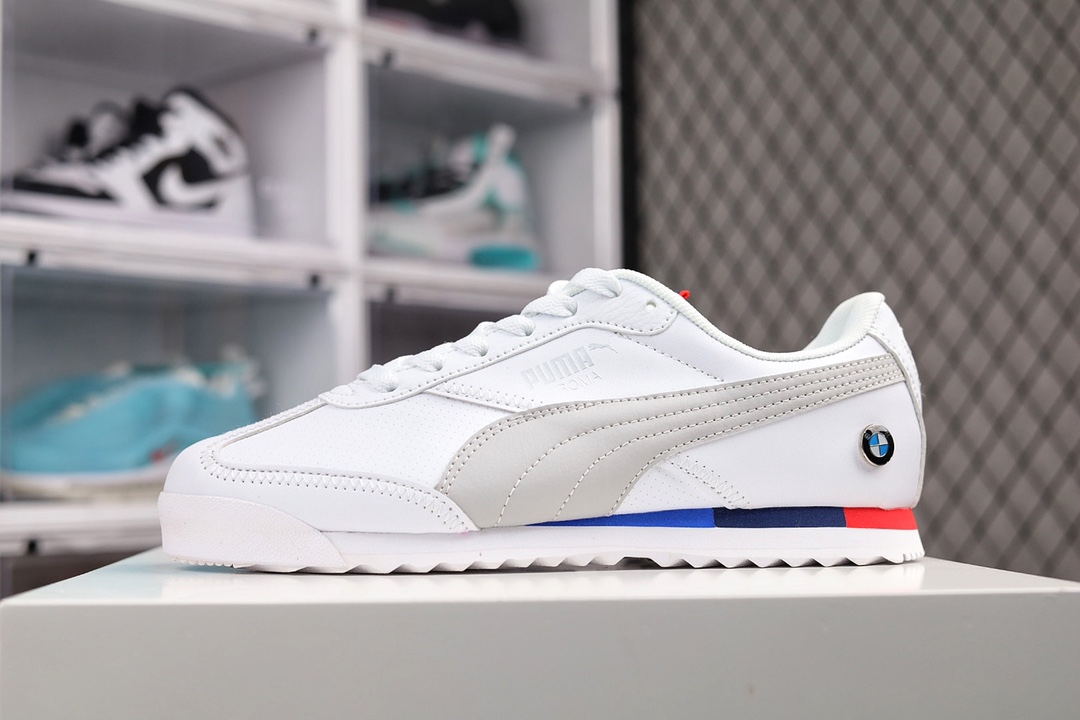 G0 公司级 赛道精神街头风，联乘著名全球汽车制造BMW宝马赛车运动系列 x Puma Roma M Motorsport 罗马阿莫尔系列低帮复古运动休闲赛车跑鞋“皮革黑白宝蓝红BMW宝马”663ZJR