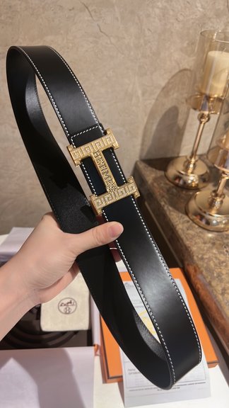 Hermes Belts Set With Diamonds Cowhide