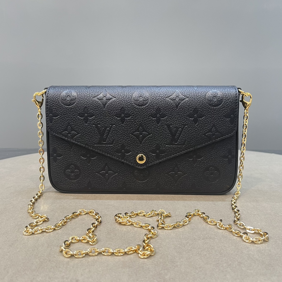 Louis Vuitton LV Pochette FeLicie Crossbody & Shoulder Bags Black All Steel Cowhide Chains M64064