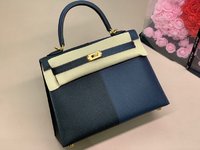 Hermes Kelly Handbags Crossbody & Shoulder Bags Black Blue Sewing Epsom