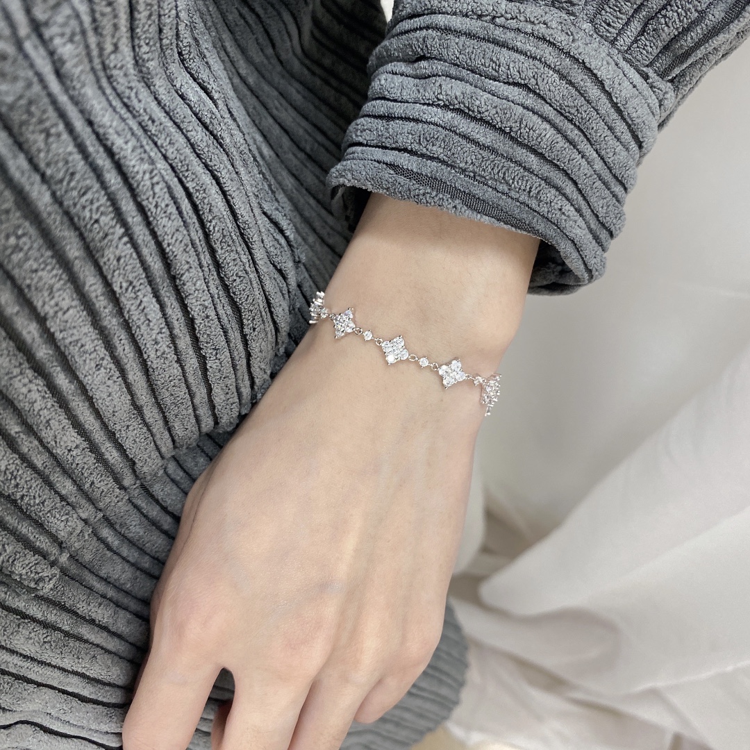 A家  闪耀可调节手链银白色雪花气质手链时尚前卫