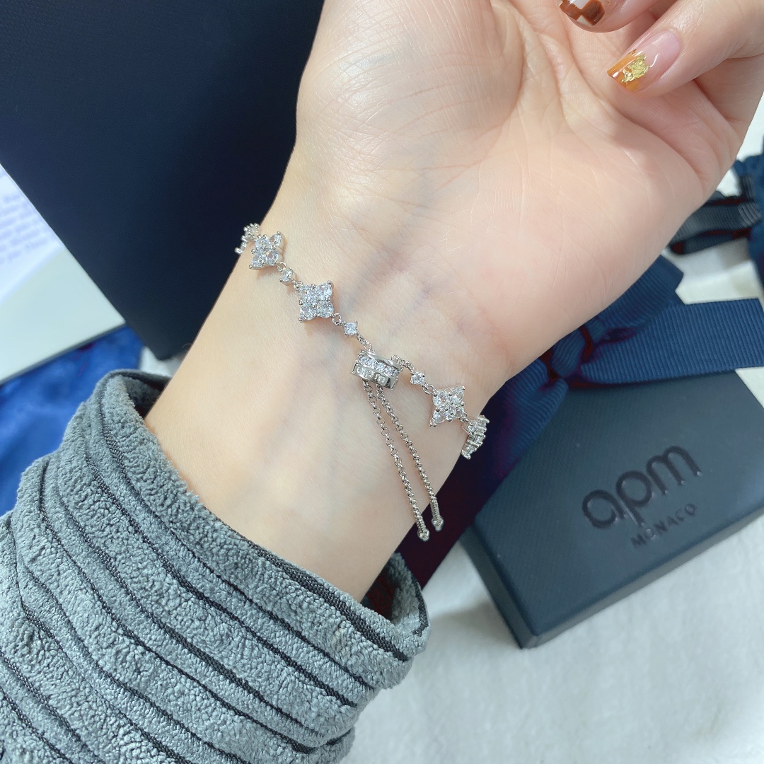 A家  闪耀可调节手链银白色雪花气质手链时尚前卫