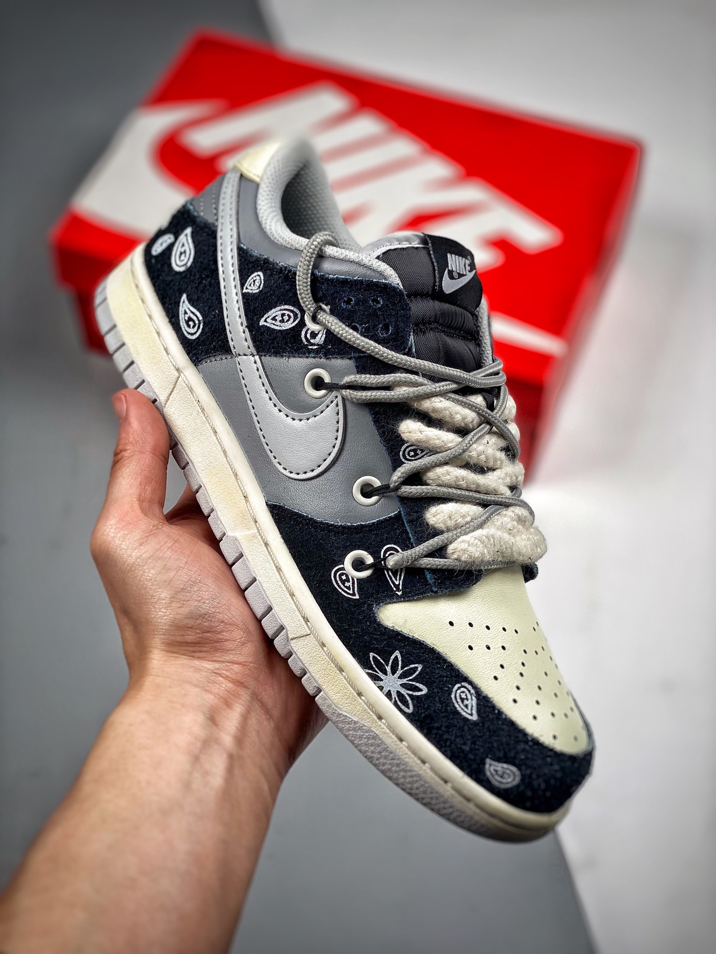 Nike Dunk Low vibe desgastado, tema personalizado Vibe con estampado Paisley, resistente al desgaste y antideslizante, …