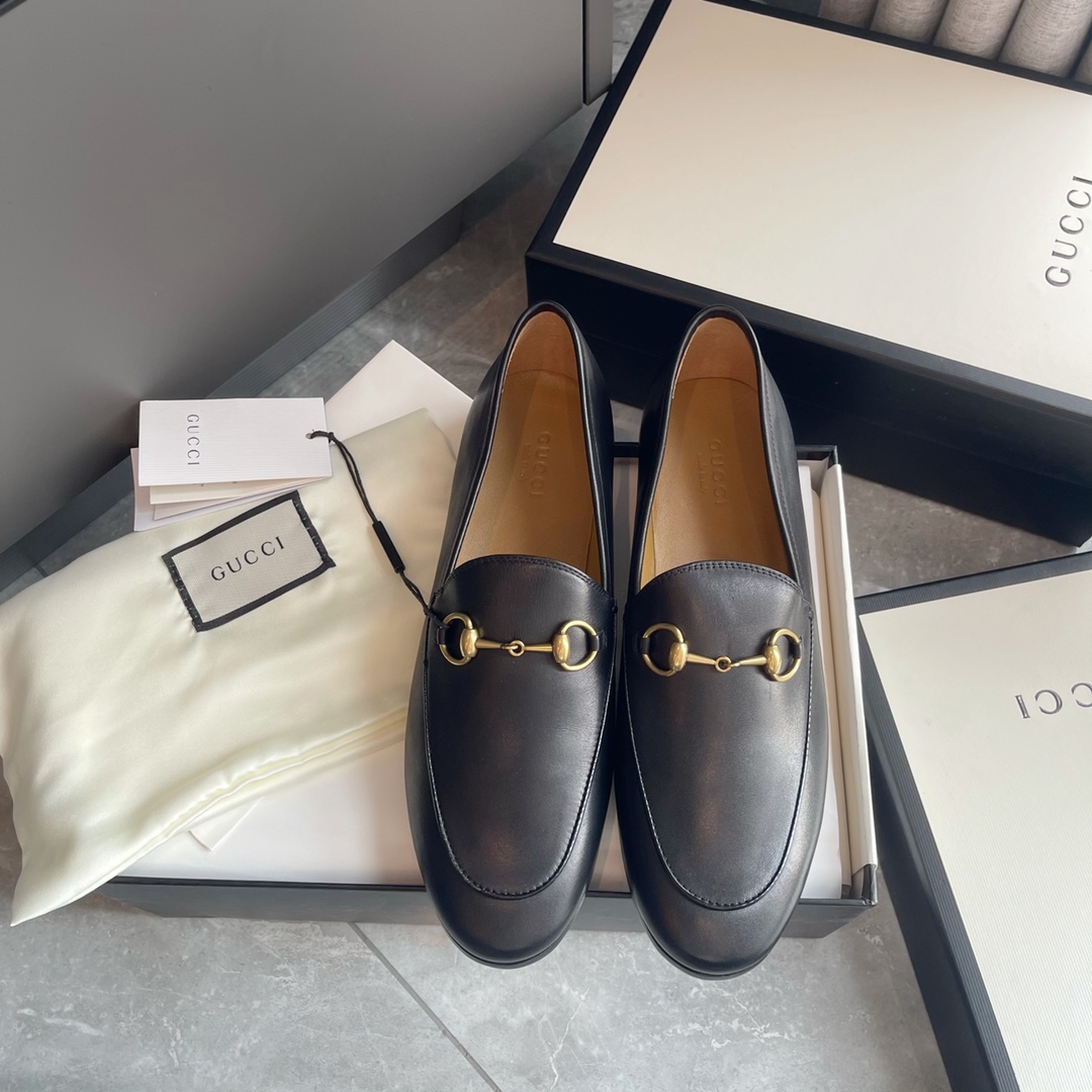 GUCCI Loafers Black Leather Horsebit