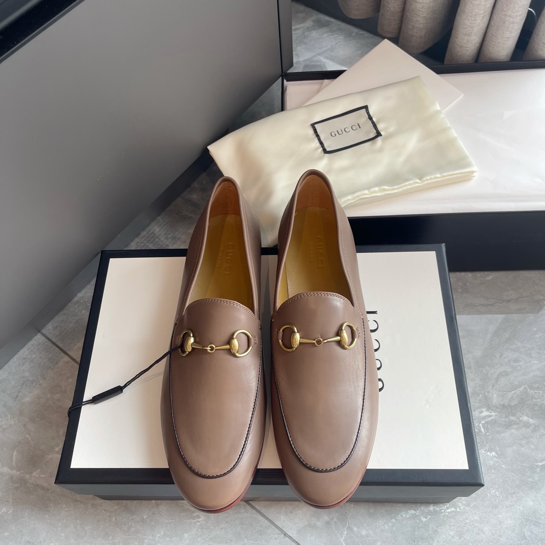 GUCCI Loafers Leather Horsebit Brown