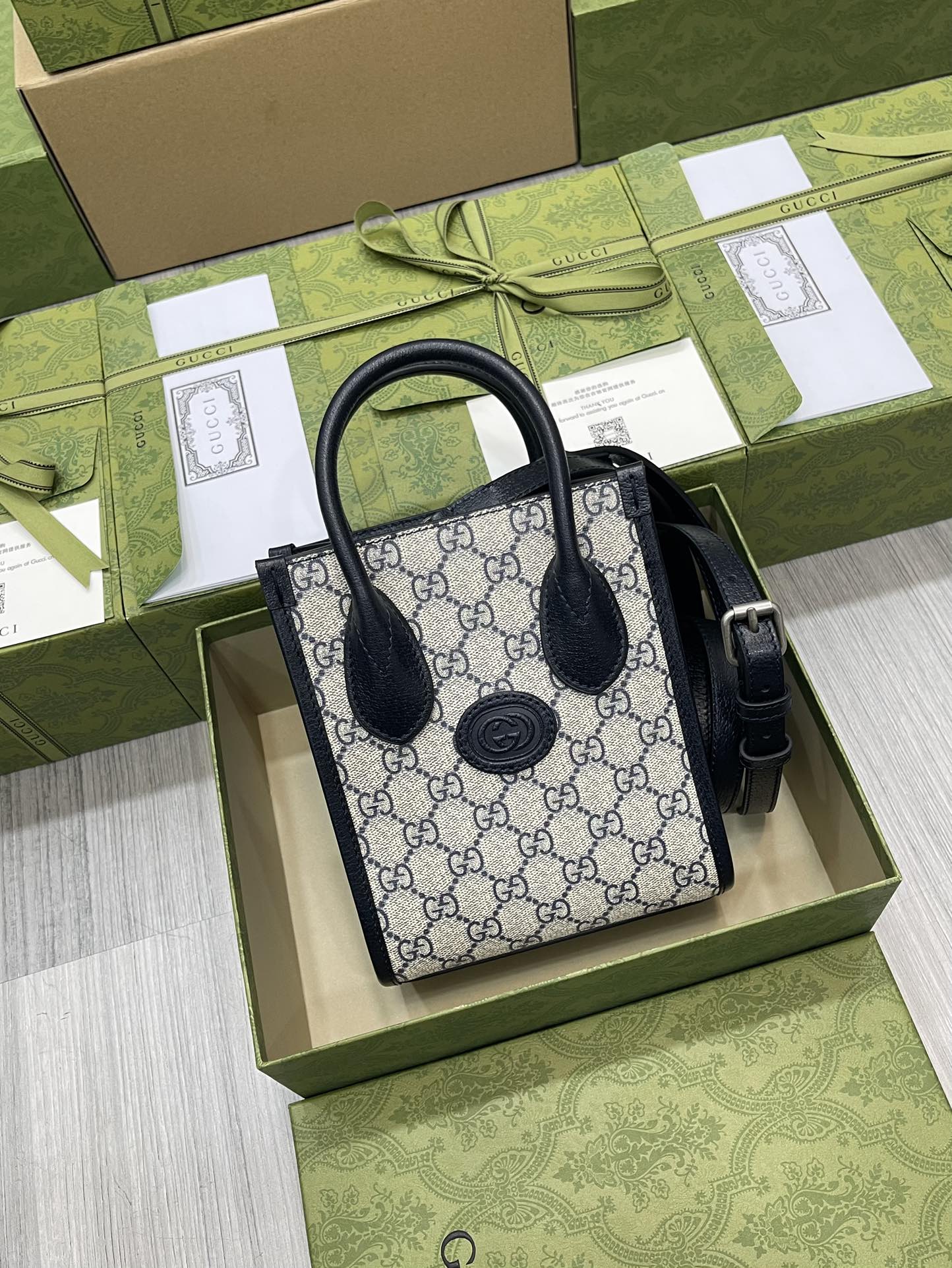 GUCCI Mini Interlocking G Tote Bag GG Supreme Canvas