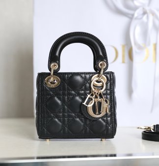 Dior Lady Bags Handbags Black Sheepskin Mini