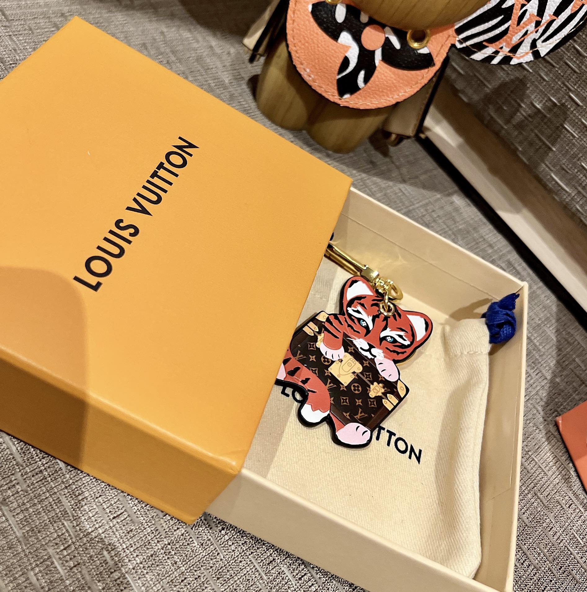 Tiger Head Leather Keychain - Front