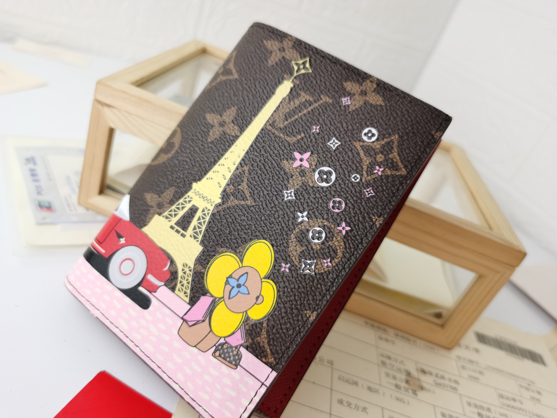 Open passport cover with passport inside.