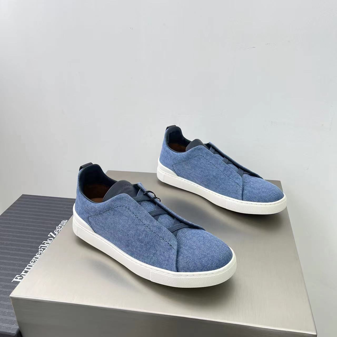 Zegna Sapatos Tênis Homens Pele de vitelo Canvas Algodão Couro vaca Espuma algodão Borracha TPU Casual