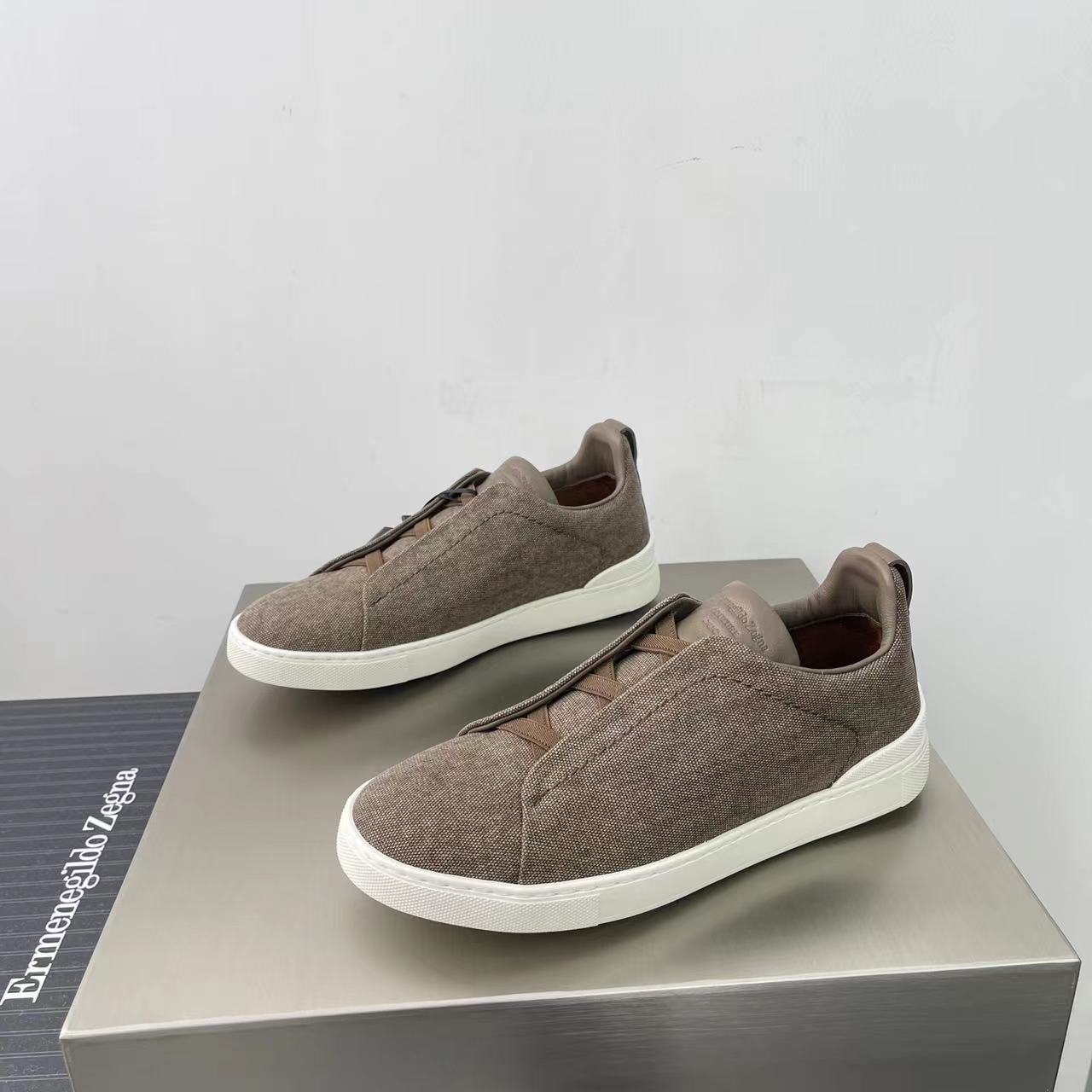 Zegna Sapatos Tênis Homens Pele de vitelo Canvas Algodão Couro vaca Espuma algodão Borracha TPU Casual