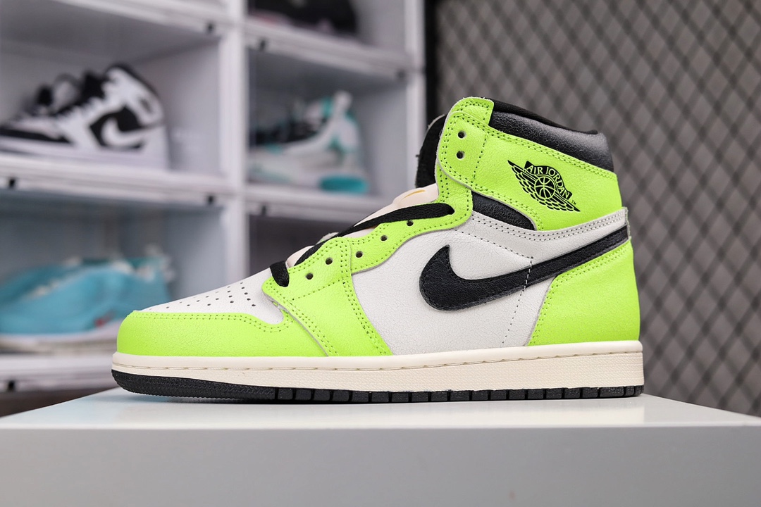 H5 公司级 Air Jordan 1 Retro High Og“Obsidian”荧光绿独家男码鞋楦 原厂头层材质 独家3D飞翼模 后跟完美定型小蛮腰 原装工艺、细节 正确竖纹防尘纸 中高端版本首选×622YJJ