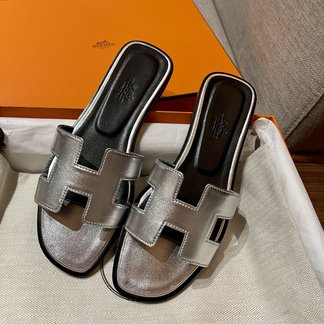 Hermes Shoes Slippers Best knockoff Black Silver Sewing Summer Collection