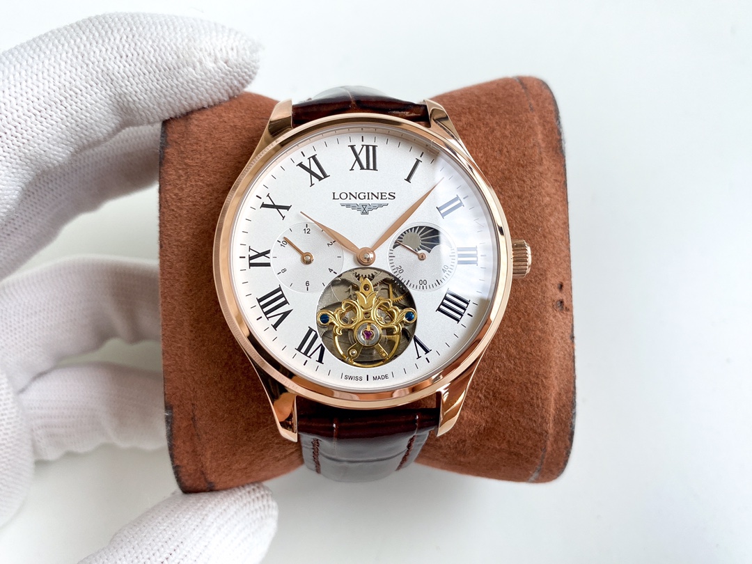 NO:394200,White shell, rose gold. [Fashion style, elegant temperament] Longines-Longines Men's watch Fully automatic mechanical movement Mineral reinforced glass 316L stainless steel case Leather strap Simple design Business and leisure Size: Diameter 42mm Thickness 12mm, Longines19860909白壳,玫瑰金.【时尚风格 优雅气质】浪琴-Longines 男士腕表 全自动机械机芯 矿物强化玻璃 316L精钢表壳 真皮表带 简约设计 商务休闲 尺寸:直径42mm 厚度12mm,,longines,Watch