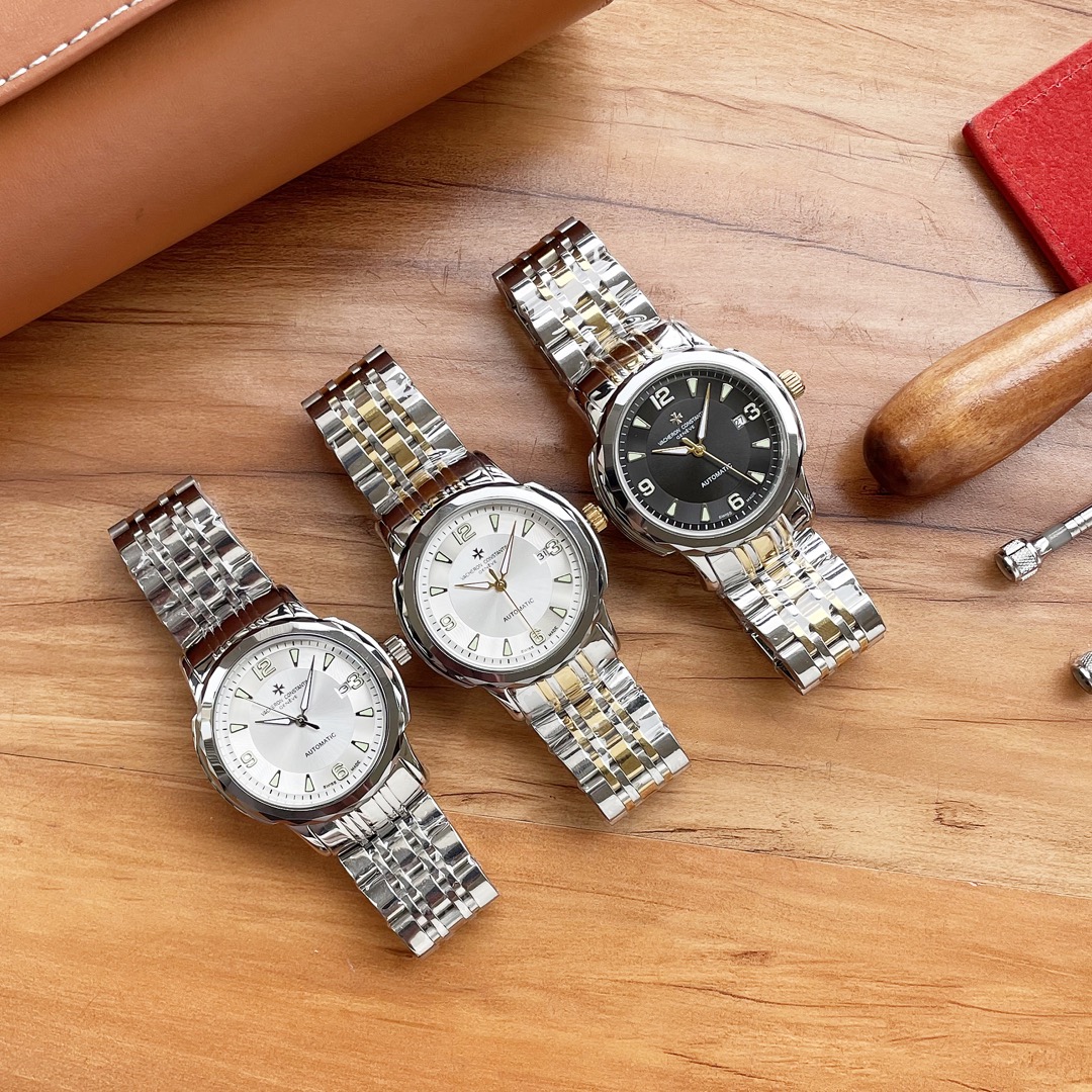 品牌： 江诗丹顿 Vacheron Constsntin 三针设计 类型：精品男士腕表 表带：316精钢/真牛皮表带 机芯：高端全自动机械机芯 镜面：矿物质强化玻璃更高清 品味高雅 浩瀚大气 匠心独运 腕间瑰宝 尺寸：直径41mm厚12mm