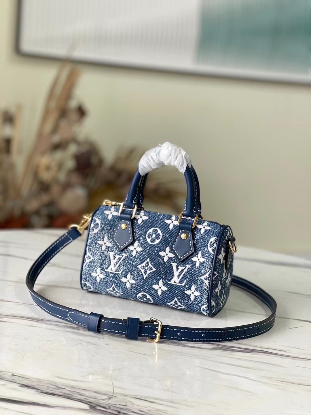Louis Vuitton LV Speedy Handbags Crossbody & Shoulder Bags Blue Denim Knitting M81168