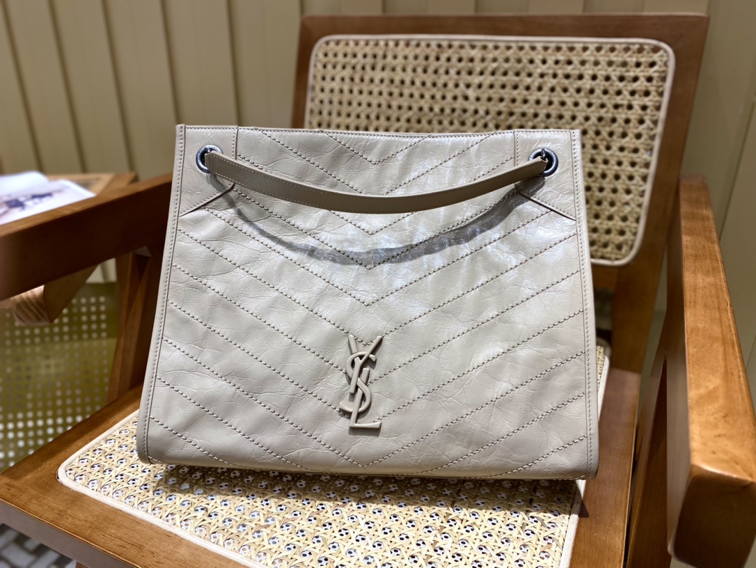 YSL NIKI SHOPPING BAG 33CM 577999奶茶色油蜡牛皮