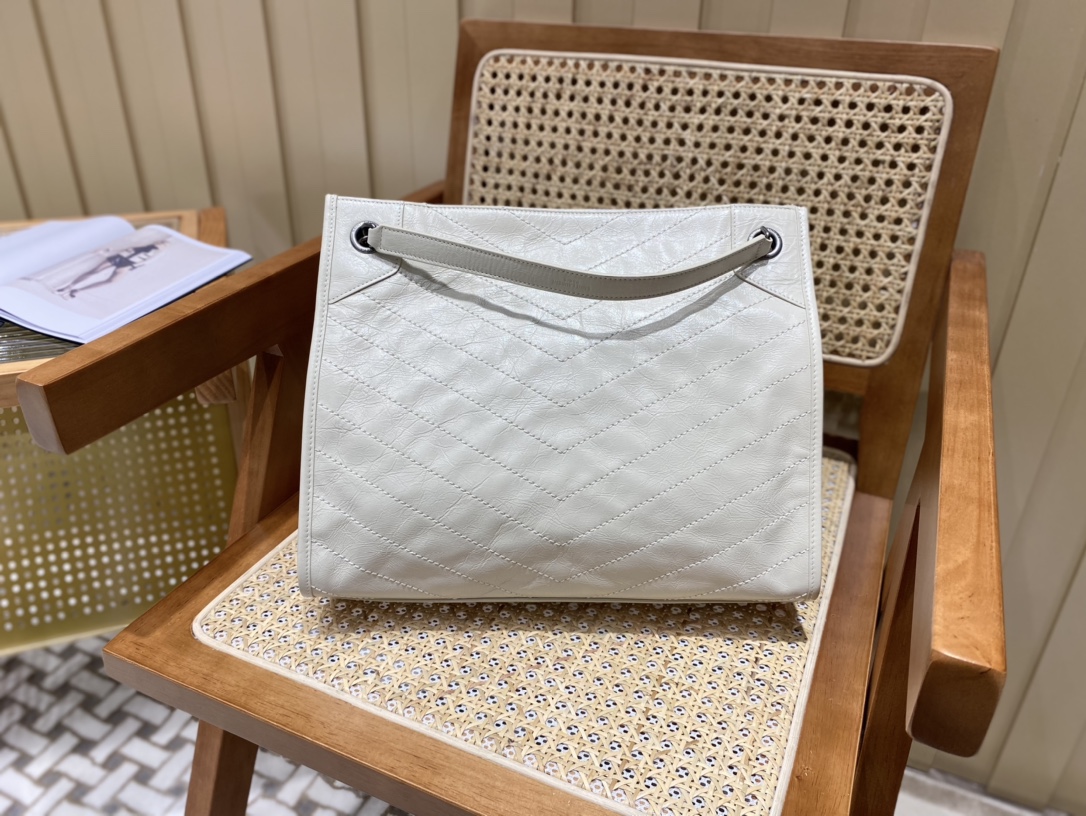 YSL NIKI SHOPPING BAG 33CM 577999奶白色油蜡牛皮