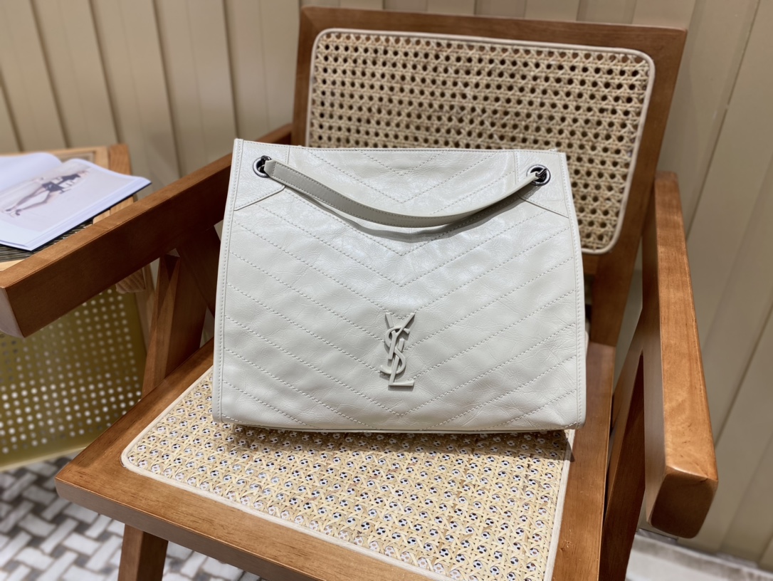 YSL NIKI SHOPPING BAG 33CM 577999奶白色油蜡牛皮