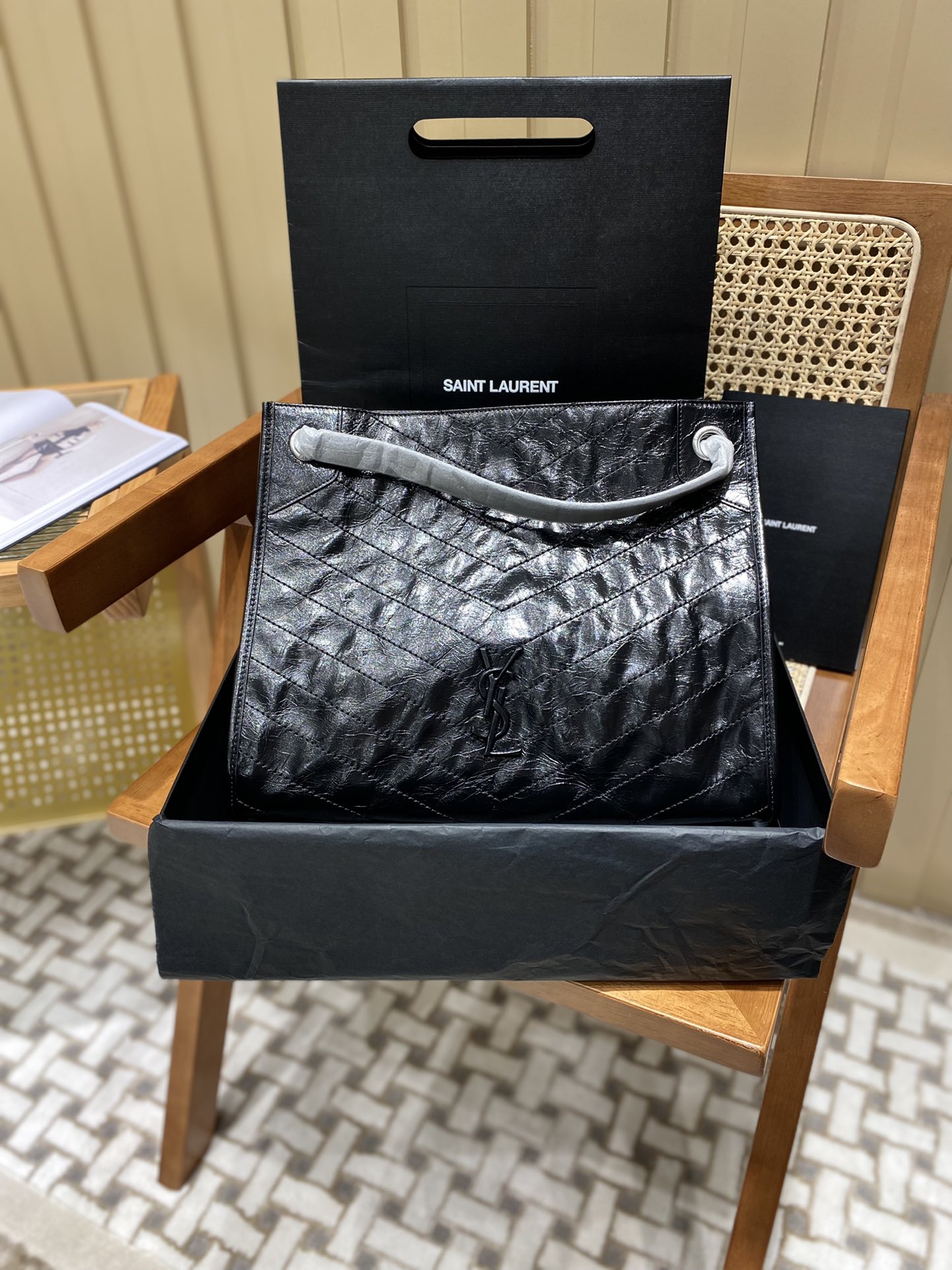 YSL NIKI SHOPPING BAG 33CM 577999黑色油蜡牛皮