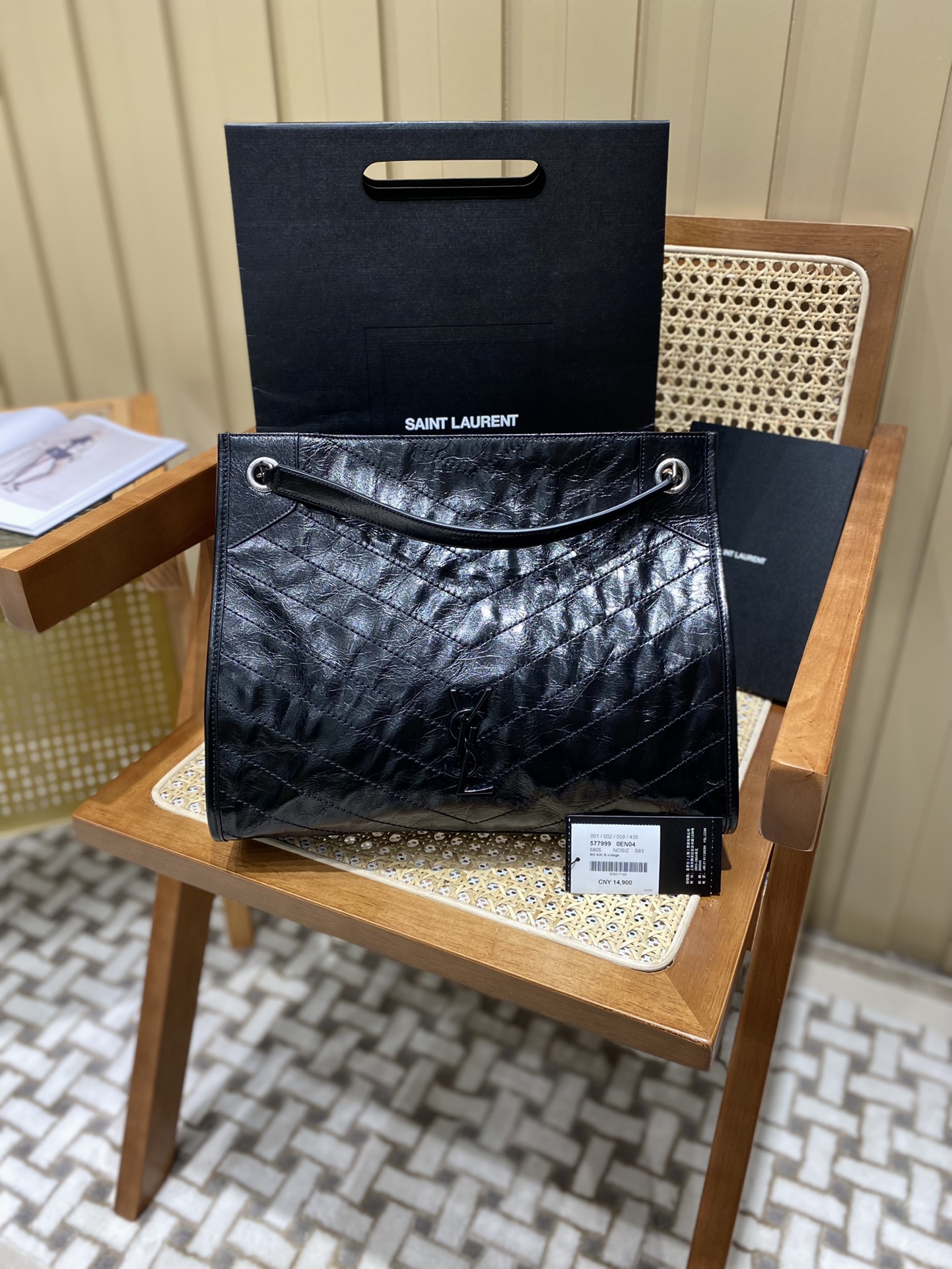 YSL NIKI SHOPPING BAG 33CM 577999黑色油蜡牛皮