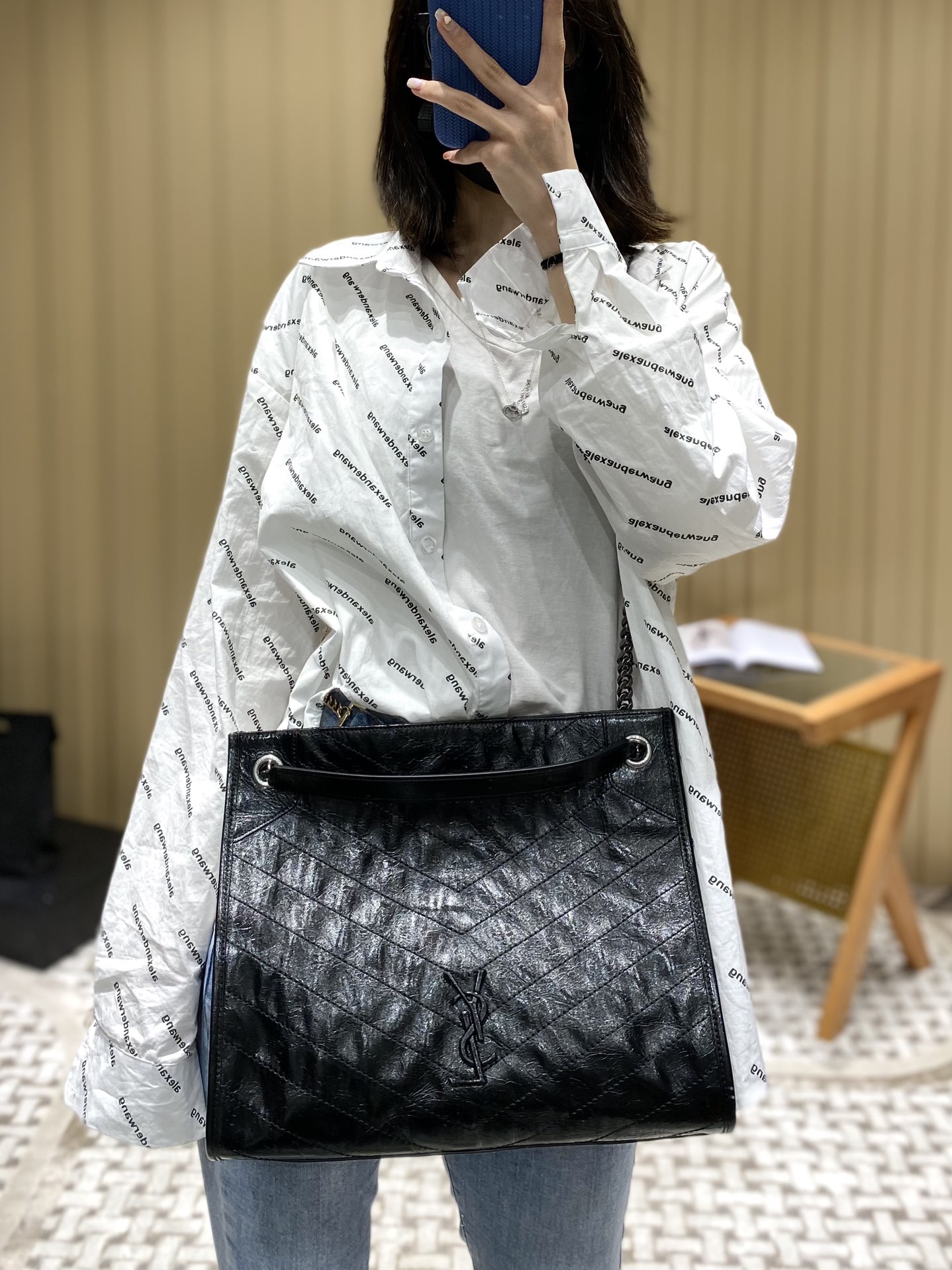 YSL NIKI SHOPPING BAG 33CM 577999黑色油蜡牛皮