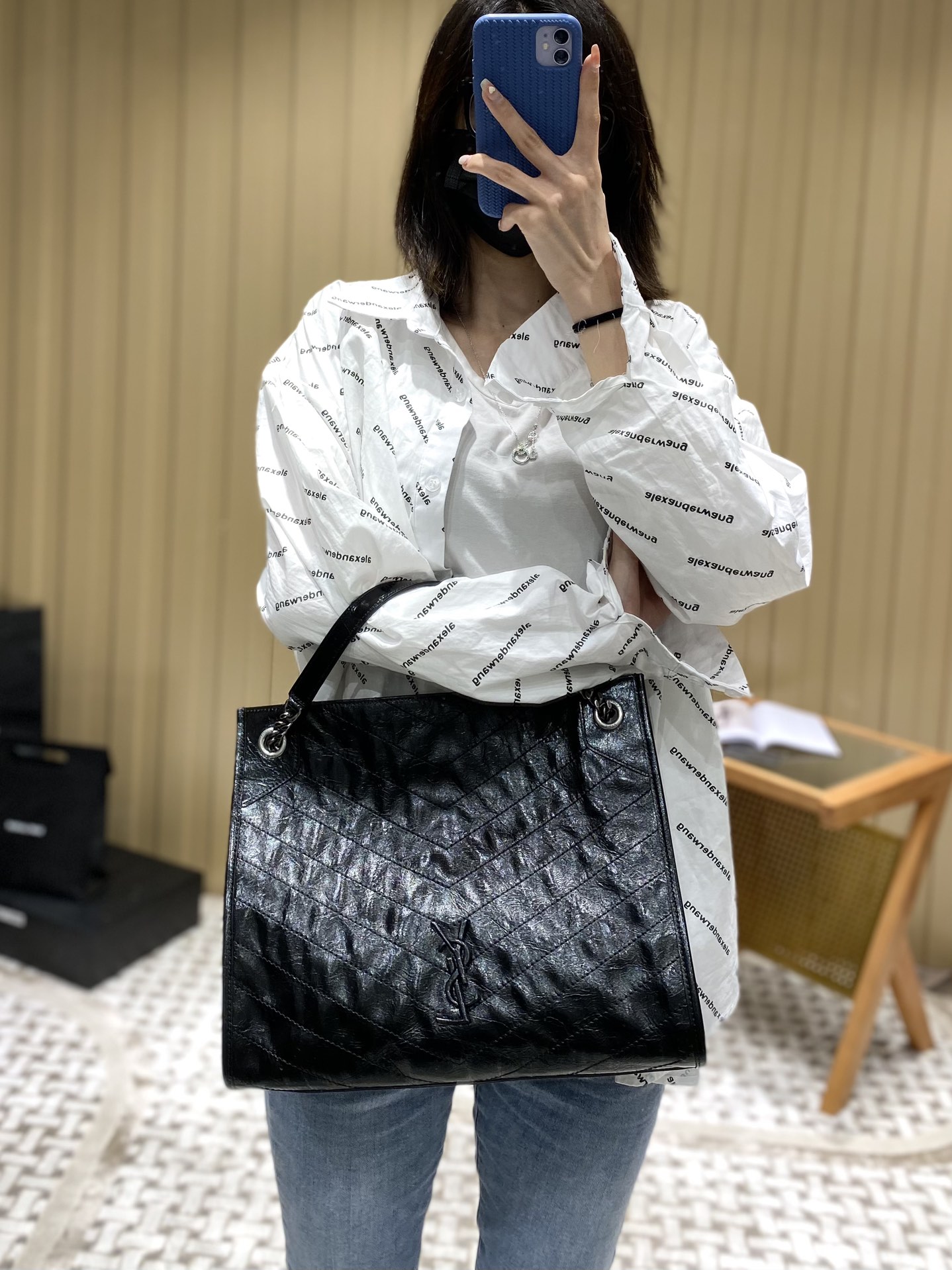 YSL NIKI SHOPPING BAG 33CM 577999黑色油蜡牛皮