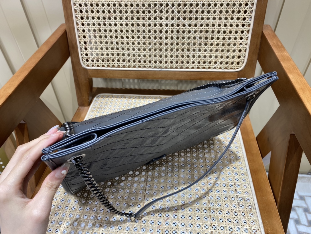 YSL NIKI SHOPPING BAG 33CM 577999深灰色油蜡牛皮