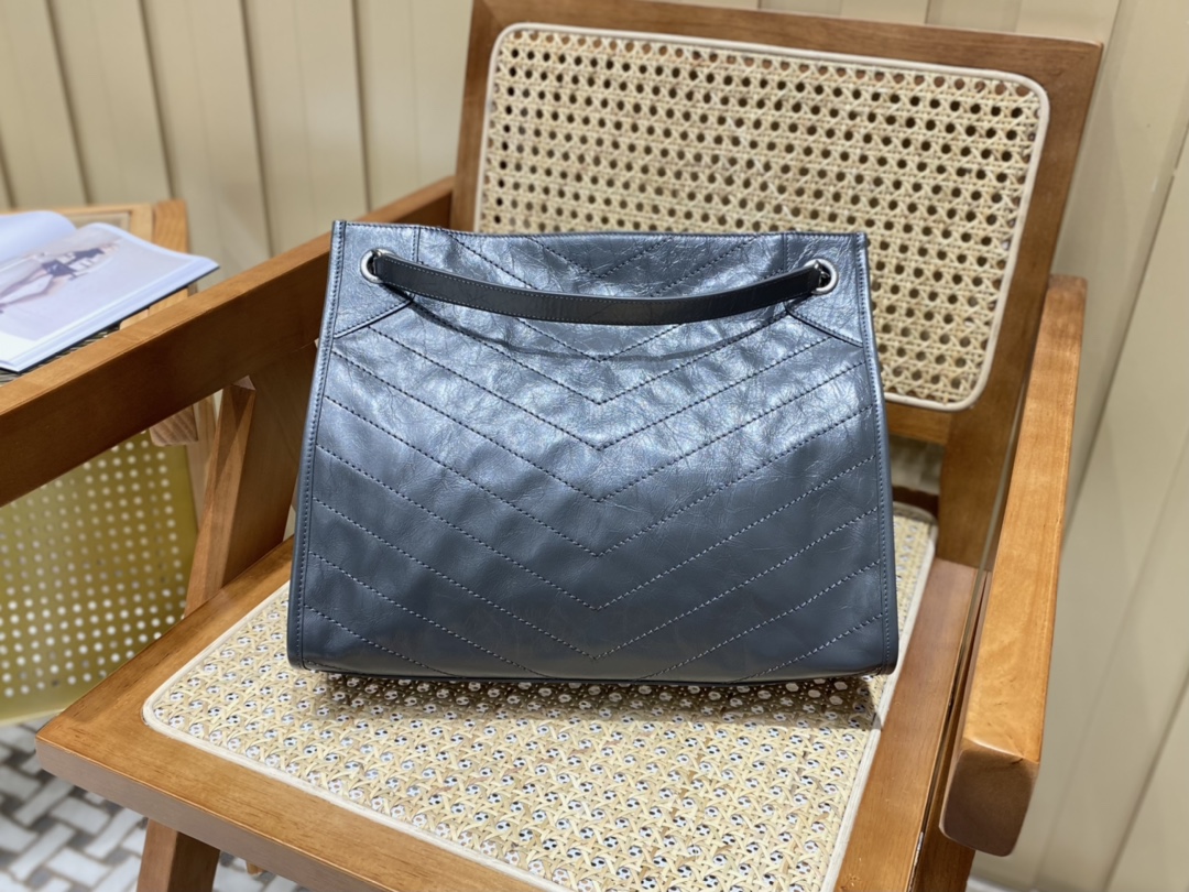 YSL NIKI SHOPPING BAG 33CM 577999深灰色油蜡牛皮