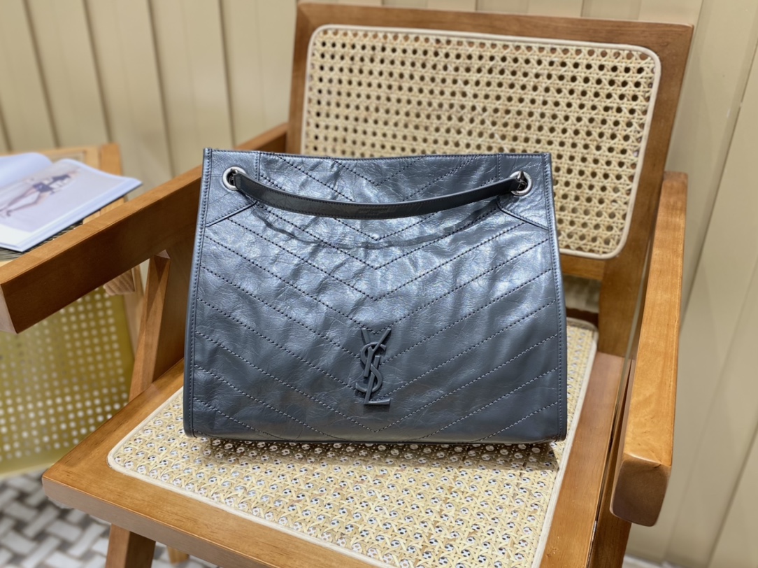 YSL NIKI SHOPPING BAG 33CM 577999深灰色油蜡牛皮