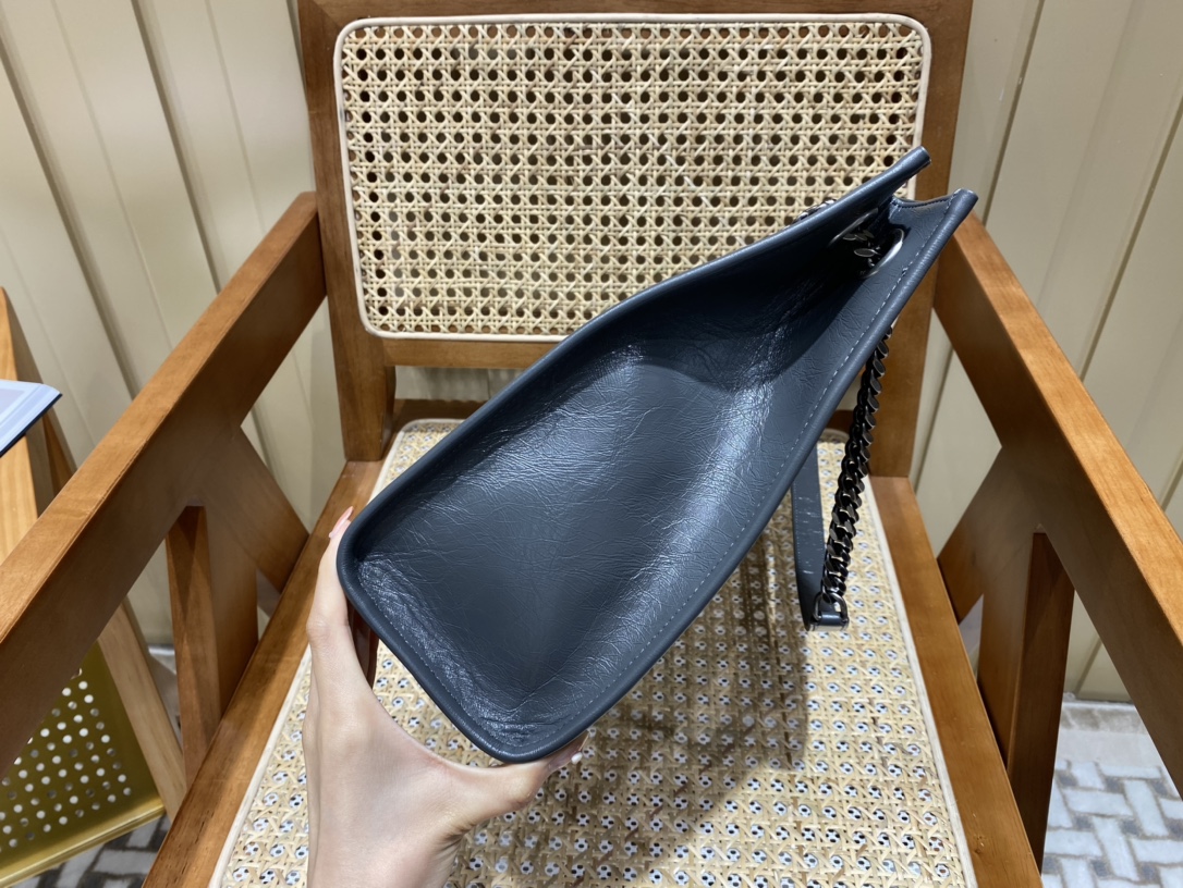 YSL NIKI SHOPPING BAG 33CM 577999深灰色油蜡牛皮