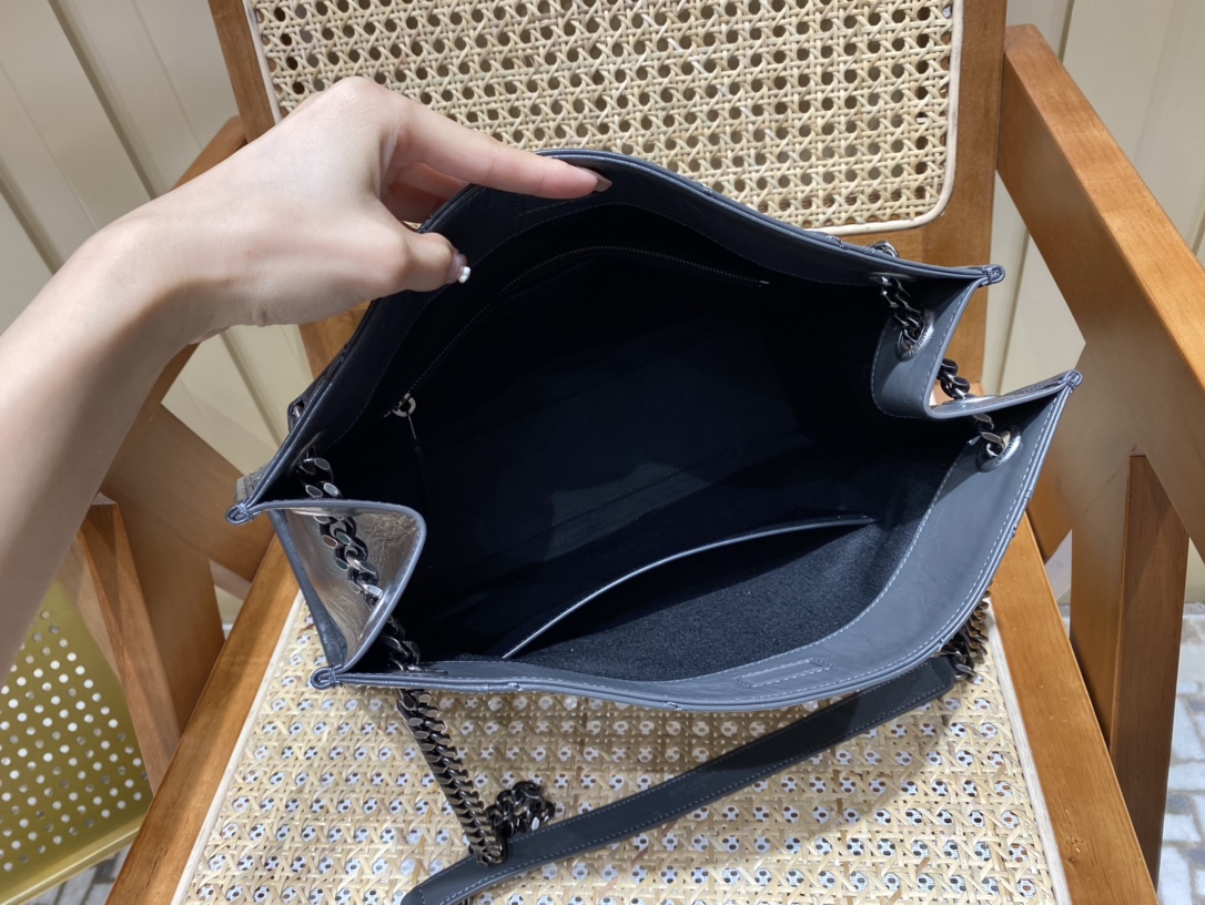 YSL NIKI SHOPPING BAG 33CM 577999深灰色油蜡牛皮