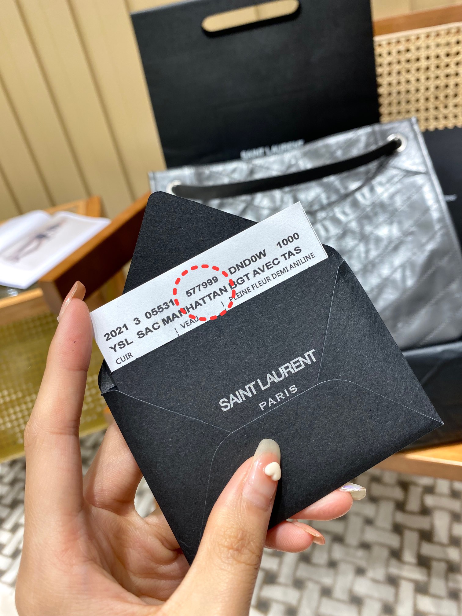 YSL NIKI SHOPPING BAG 33CM 577999深灰色油蜡牛皮