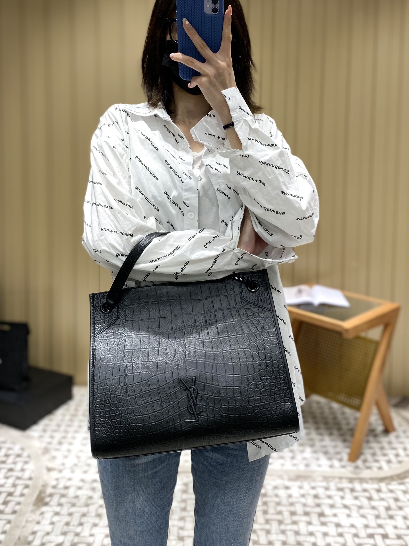 YSL NIKI SHOPPING BAG 33CM 577999黑色鳄鱼纹