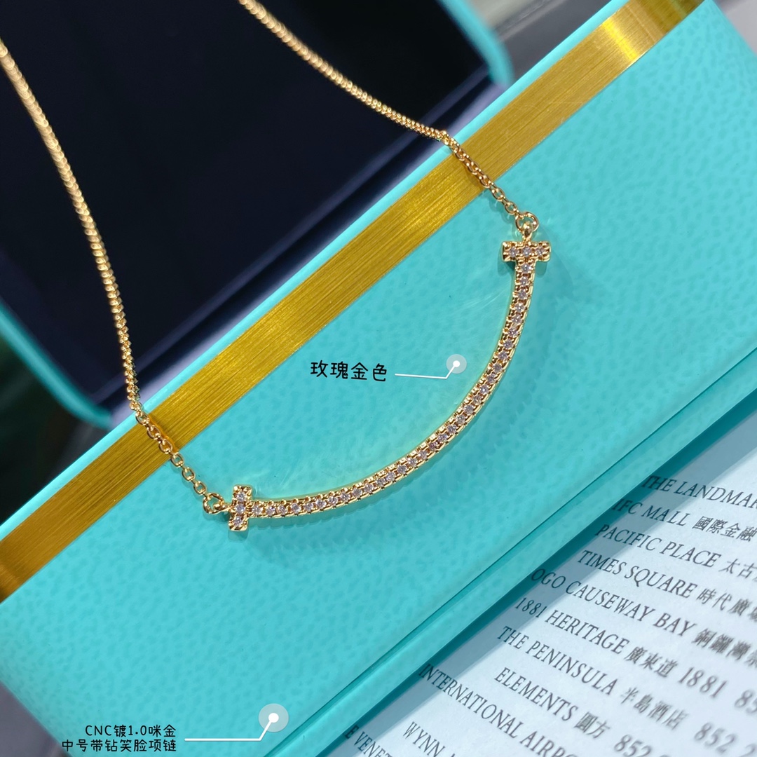 V金材质Tiff专柜最新微笑蒂芙尼中号带钻笑脸项链1:1重工tiffany以笑脸最强的灵感设计微笑是一种