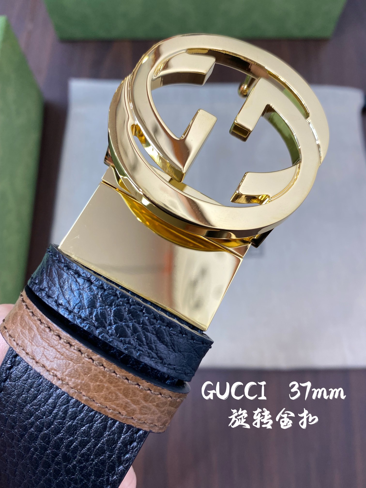 Gucci 古奇官网经典 正品规格 宽度3.8cm✨双面头层荔枝纹牛皮 双G抛光旋转亮面扣纯铜五金
