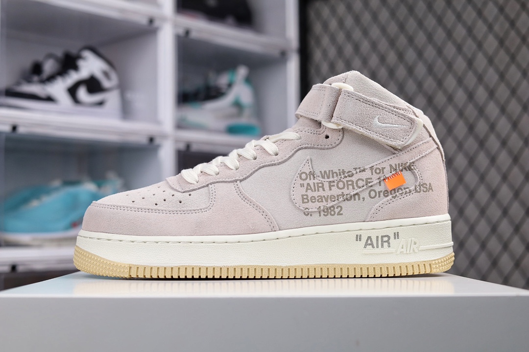 H0 Nike Air Force 1 X Ow联名款麂皮灰 空军一号中帮运动休闲板鞋 客供模具、原材料，内置全掌Solo 原楦头纸板 打造最完美空军鞋型