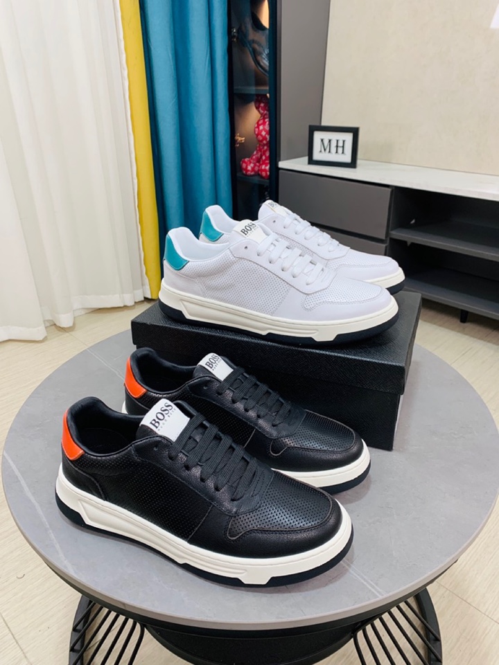 I5  boss 以经典的设计成为永不落幕的时尚宠儿，经典的休闲造型。鞋面采用顶级丝绸皮网布拼接➕ 品牌logo点缀 彰显品牌魅力；头层真皮里[太阳][太阳]品牌专用大底，耐磨，轻便，