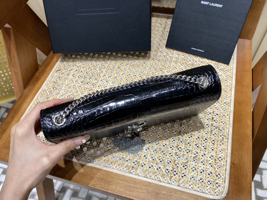 YSL 𝑲𝒂𝒕𝒆 𝟮𝟰𝒄𝒎 鳄鱼纹流苏包 354119黑色/银扣