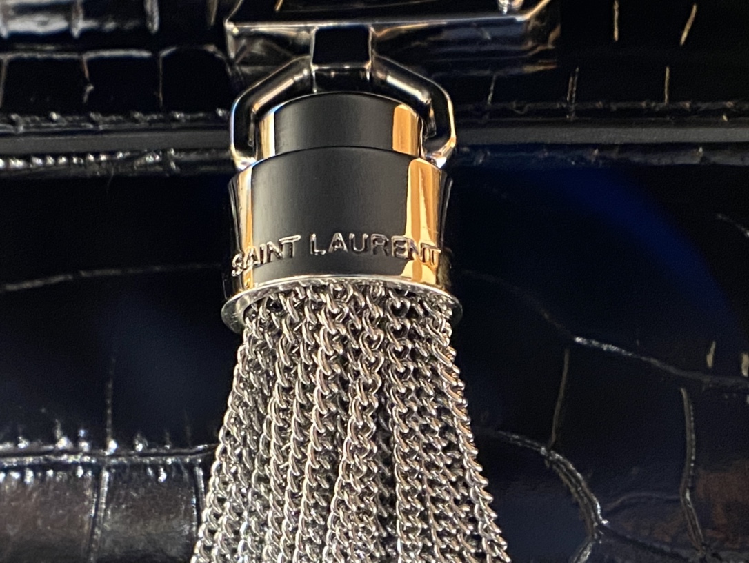 YSL 𝑲𝒂𝒕𝒆 𝟮𝟰𝒄𝒎 鳄鱼纹流苏包 354119黑色/银扣
