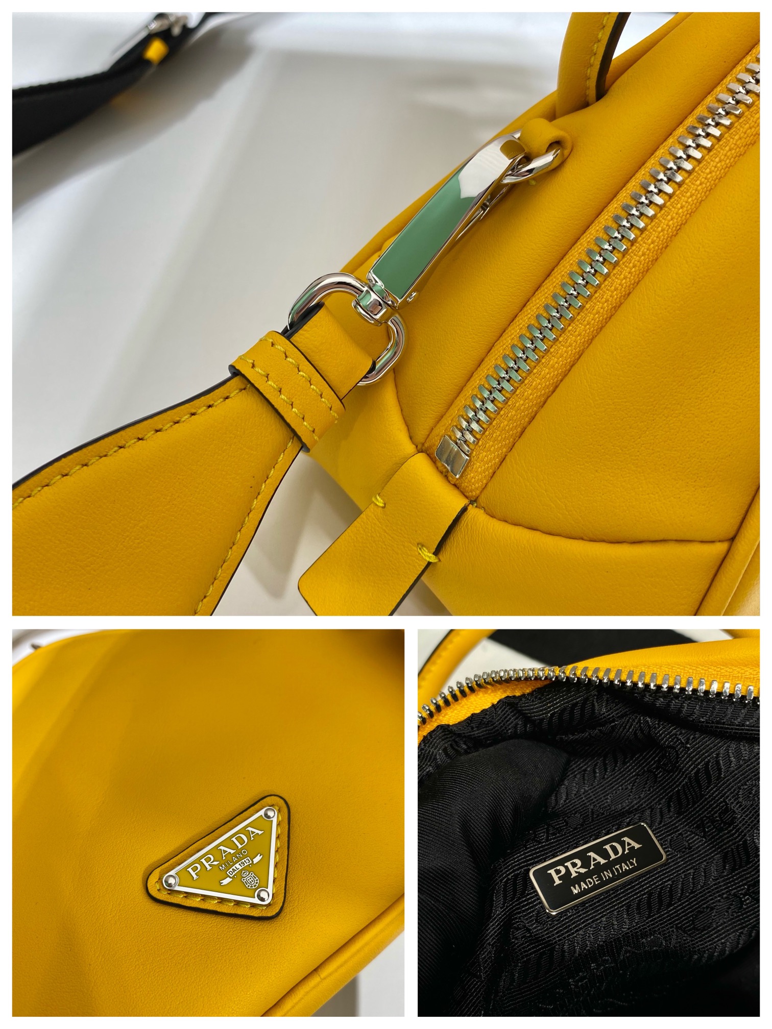 PRADA普拉达进口小牛皮三角形保龄球包1BB082