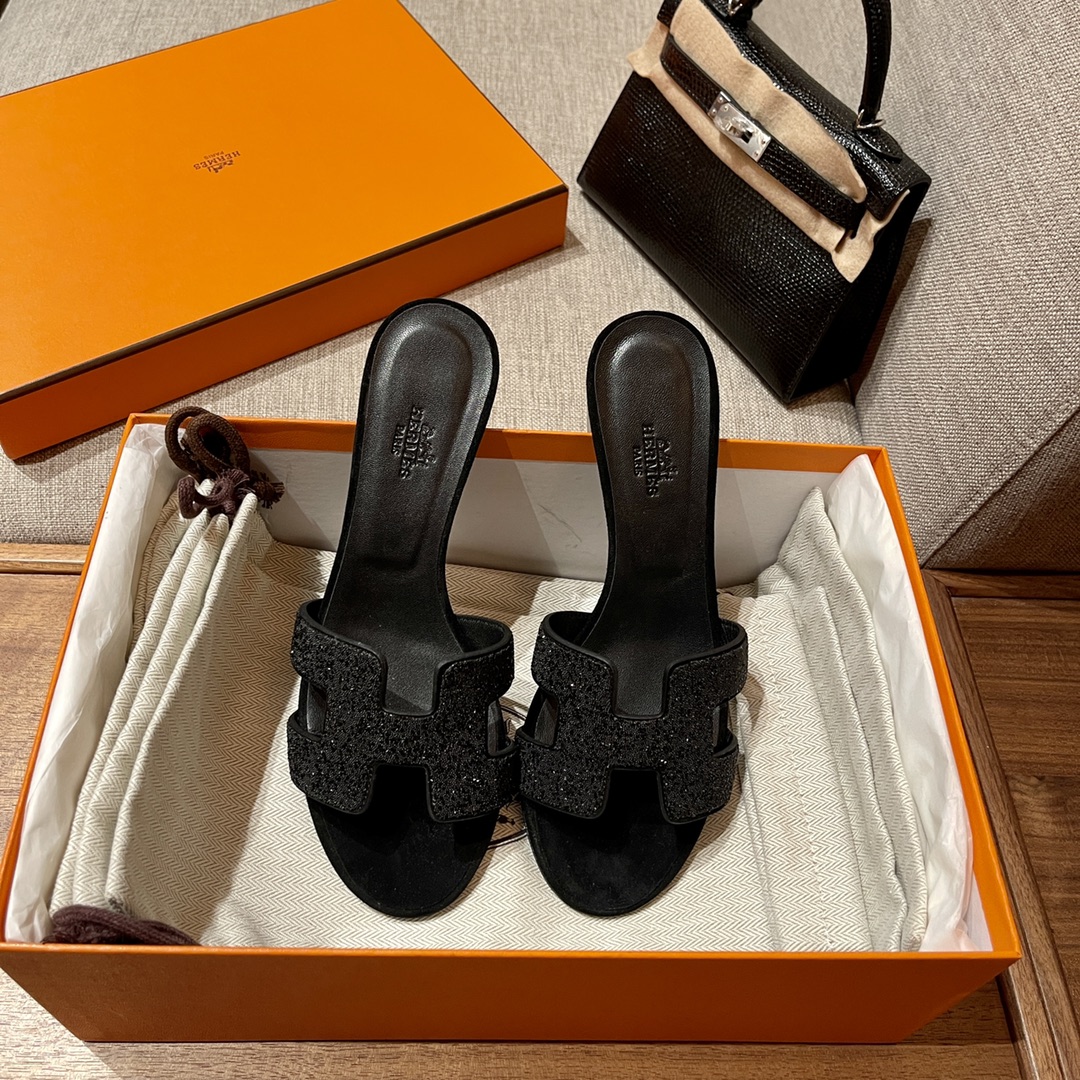 Hermes Luxury
 Shoes Slippers Black Genuine Leather Lambskin Sheepskin