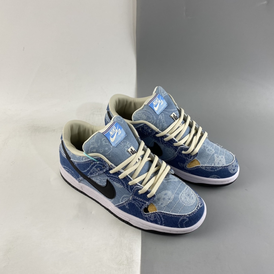 P240  Circlecustom x Nike Dunk Low 联名定制款腰果花牛仔低帮滑板鞋BQ6817-168